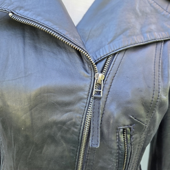 Oasis Black Leather Moto Jacket Size-M - Picture 3 of 12